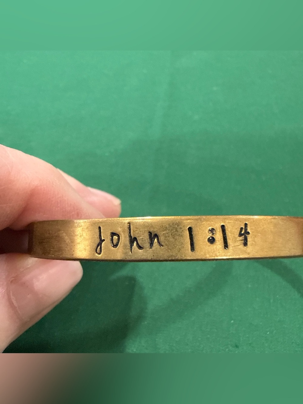 Engraved 'John 1:14' Brass Cuff Bracelet - Gold Tone. 81F